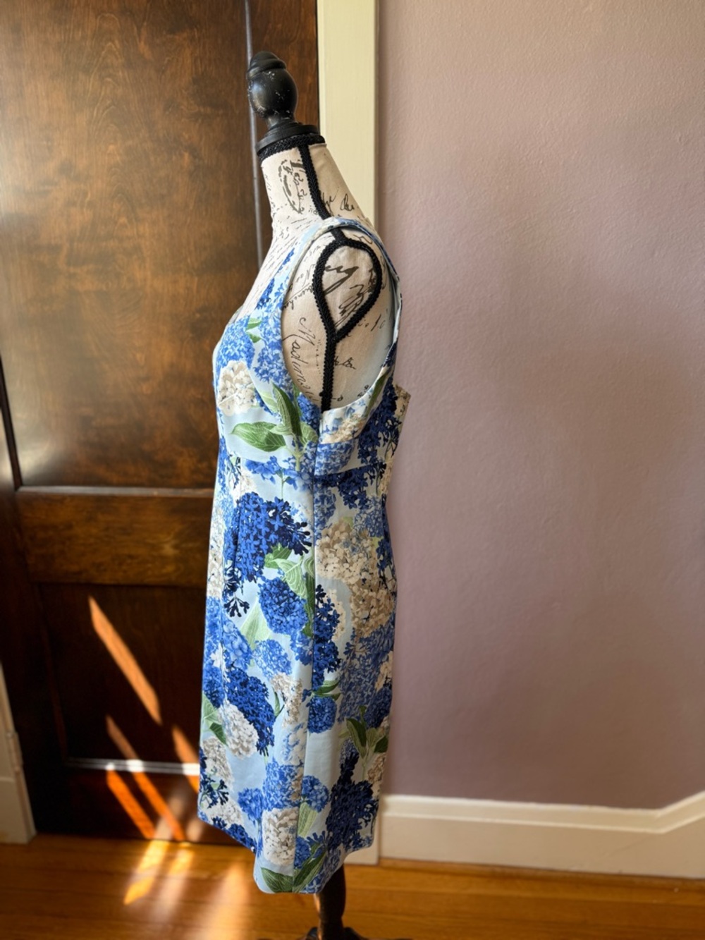 CeCe Blue and Cream Hydrangea Print Sleeveless Mini Dress - Picture 4 of 5